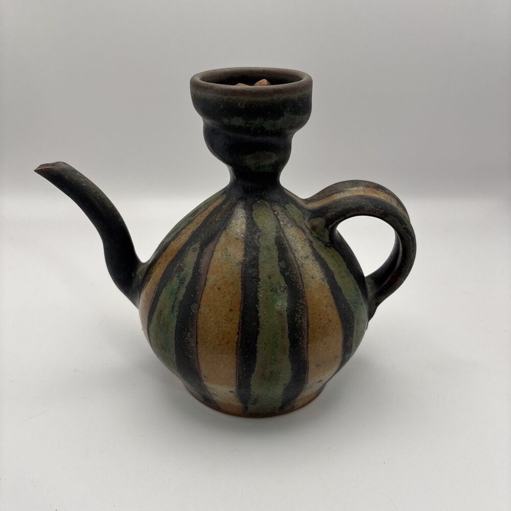 Vintage Clay Teapot Oil Decanter Pottery Boho Earth Tone Ewer  Vessel Cruet